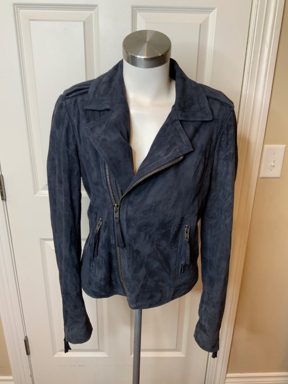 Joie Dark Blue 100% Leather Moto Jacket, Size L